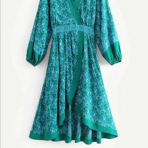 Blue Green Midi Patterned Dress